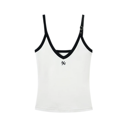 Monochrome Adjustable Leather Belt Tank Top