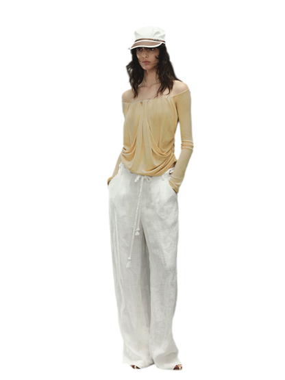 Relaxed Fit Linen Blend Wide-Leg Pants