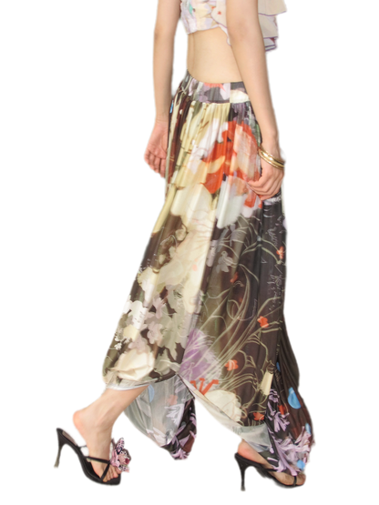 Printed Twist Mesh Long Skirt