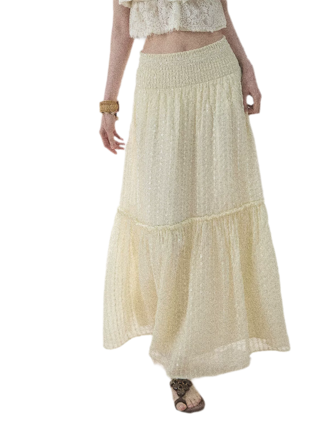 "Waves of Wheat" French Lace Midi Skirt