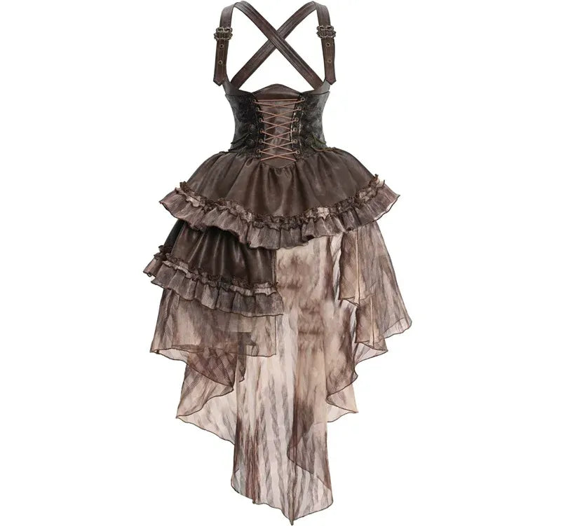 Distressed Jacquard Asymmetric Train Skirt