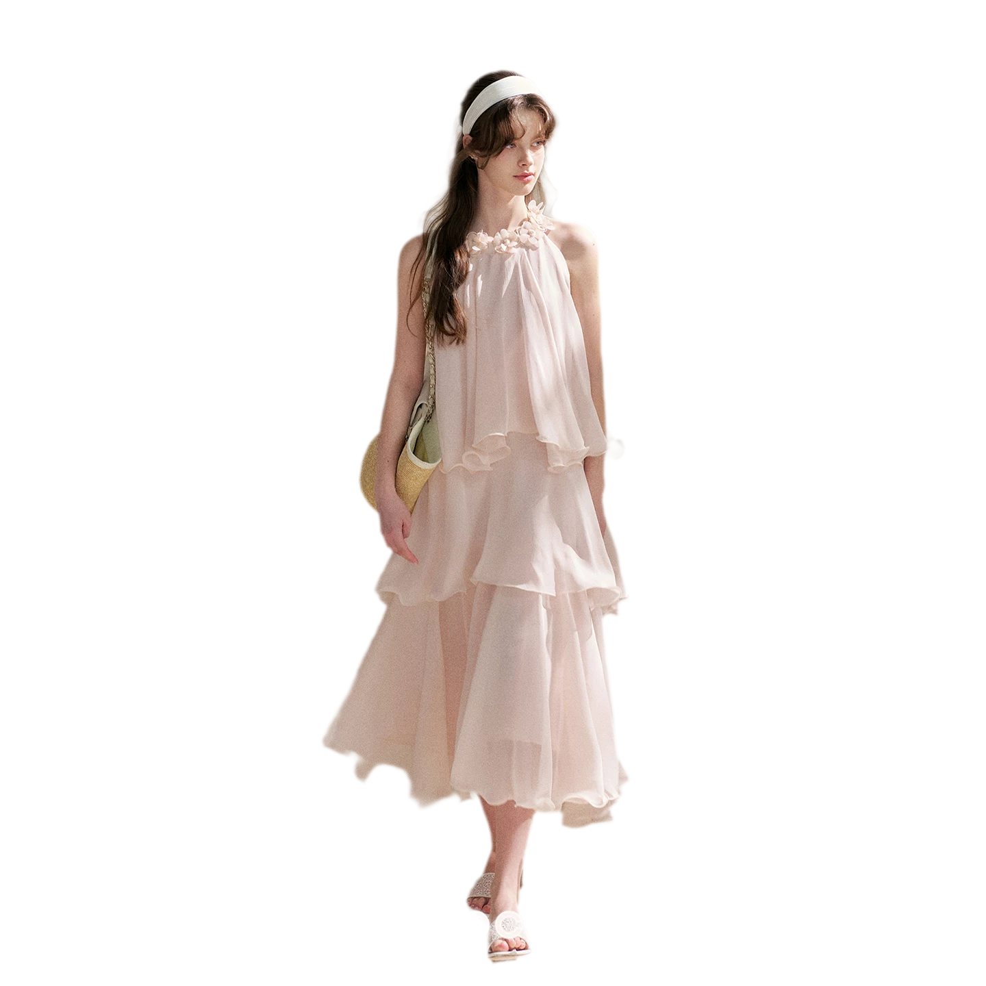 Chiffon Floral Halter Long Dress
