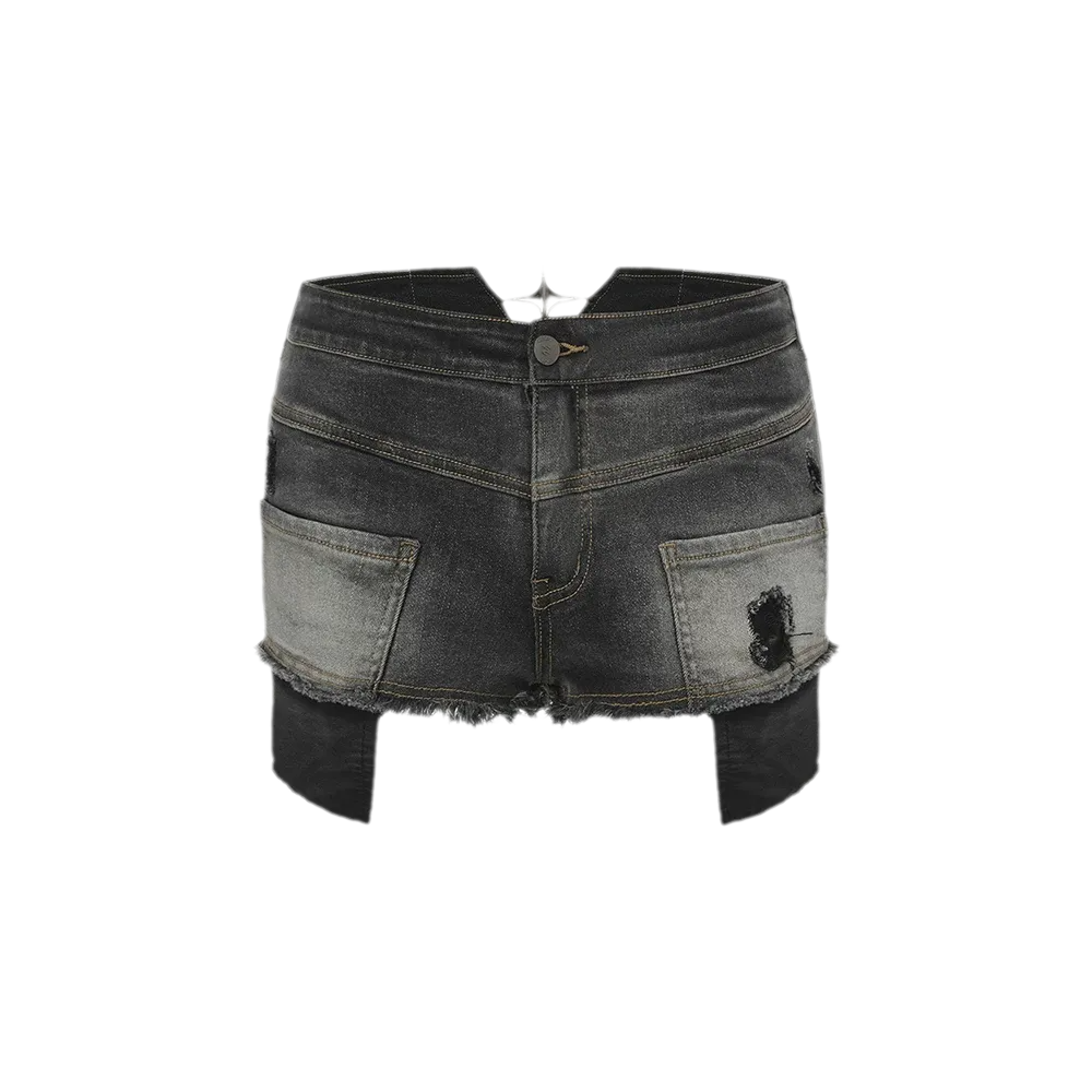 Washed Distressed Denim Shorts