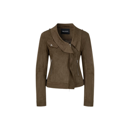 Suede-Effect Asymmetric Cropped Jacket