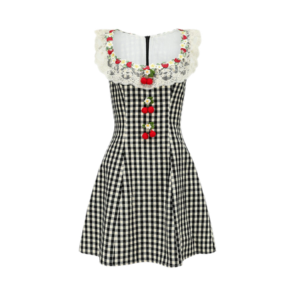 Lace Trim Plaid Mini Dress