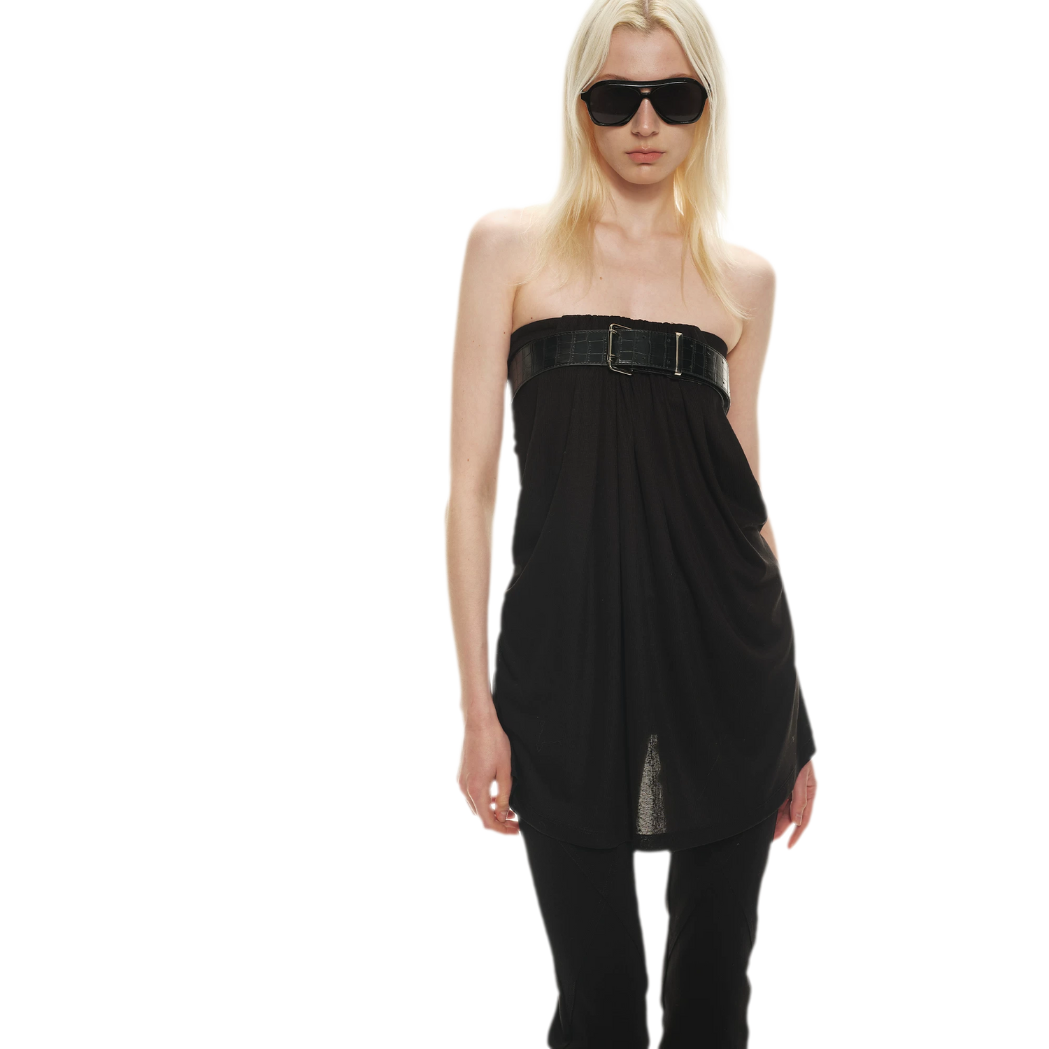 Tencel Lyocell Strapless Waist-Accentuated Top with Belt