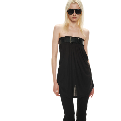 Tencel Lyocell Strapless Waist-Accentuated Top with Belt