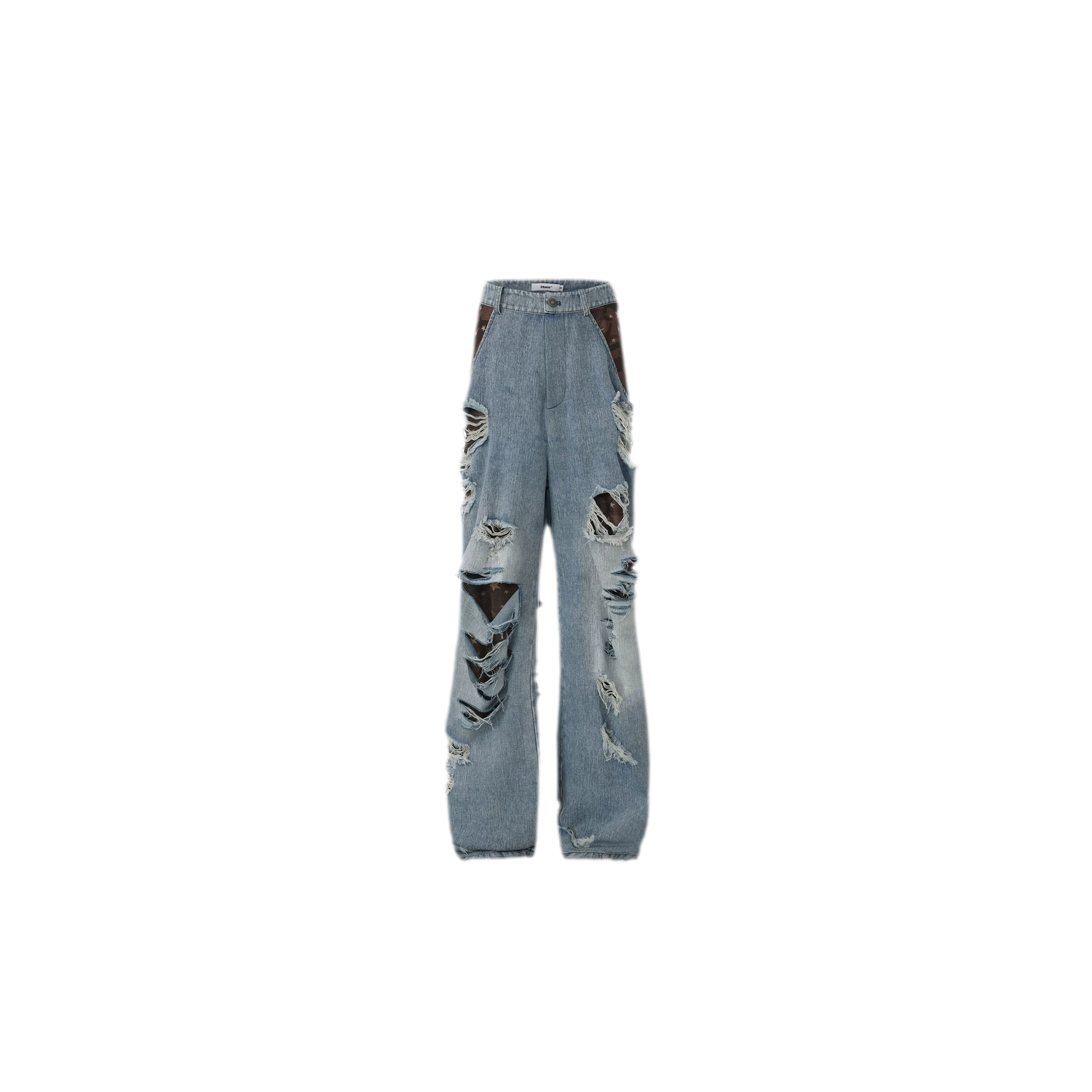 Patchwork Distressed Straight-Leg Jeans