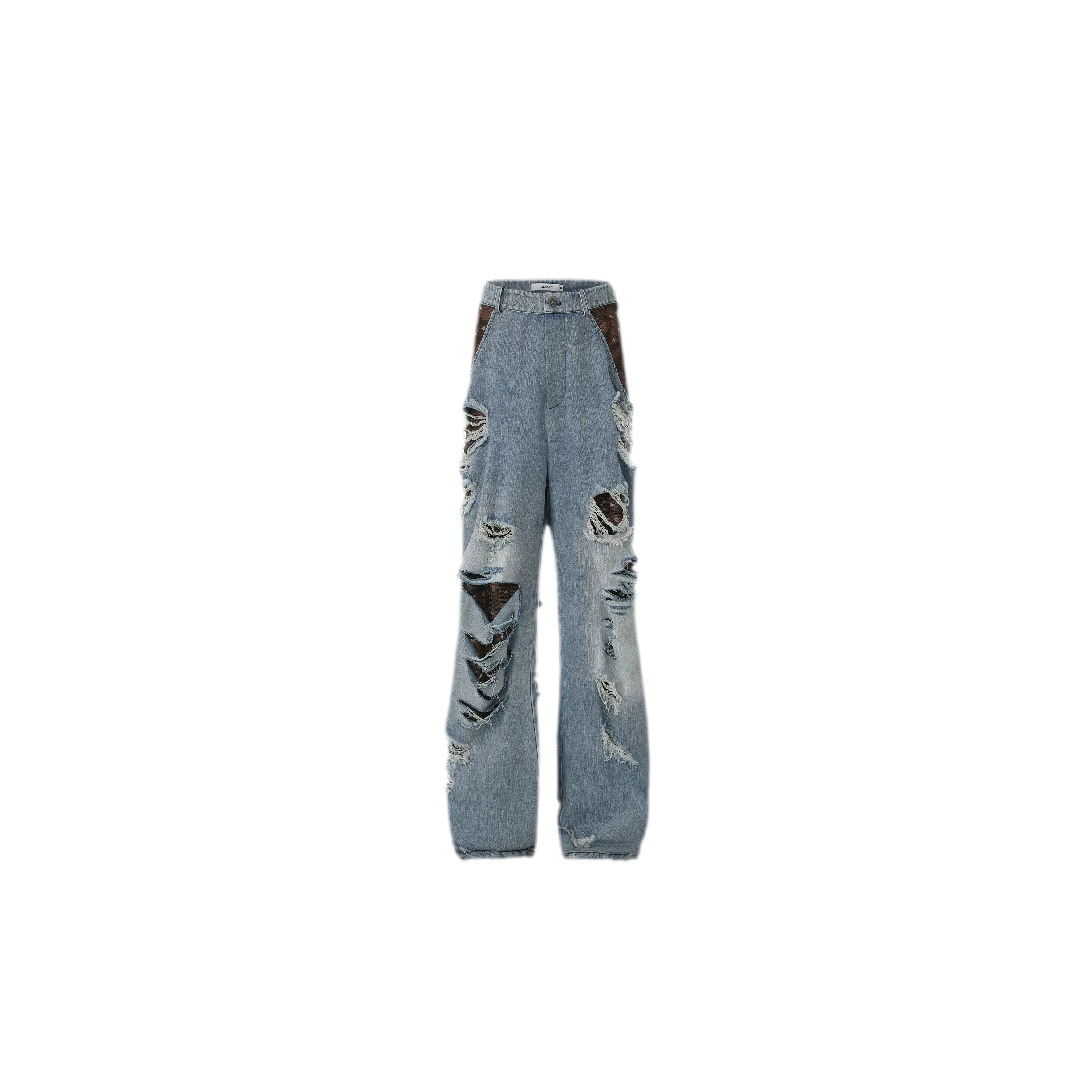 Patchwork Distressed Straight-Leg Jeans