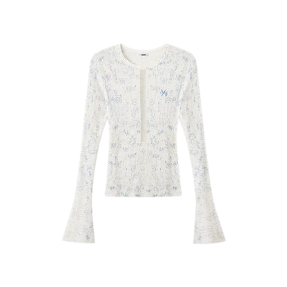 Fine-Gauge Printed Slim Knit Top