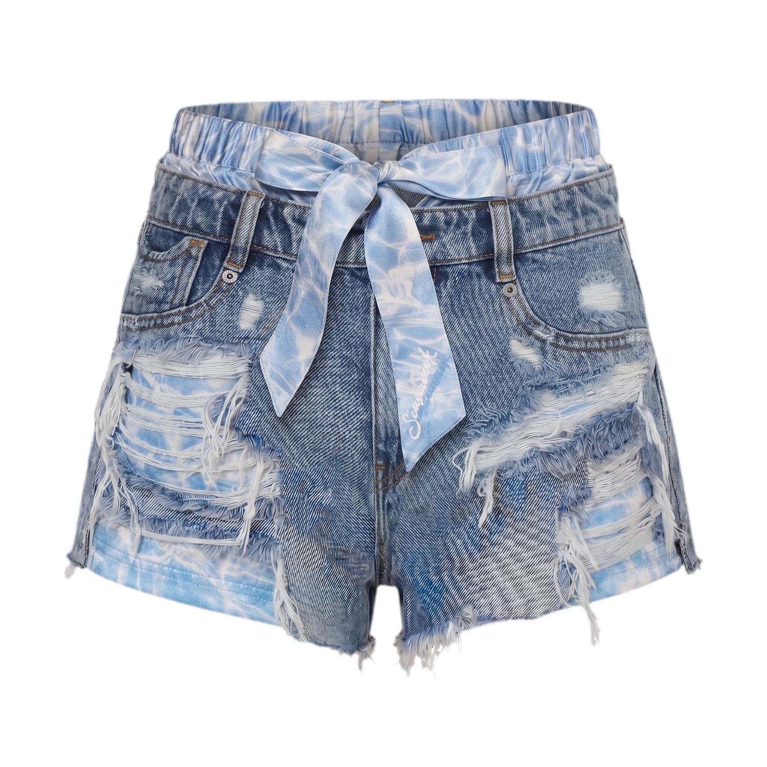 Wave Trim Denim Shorts