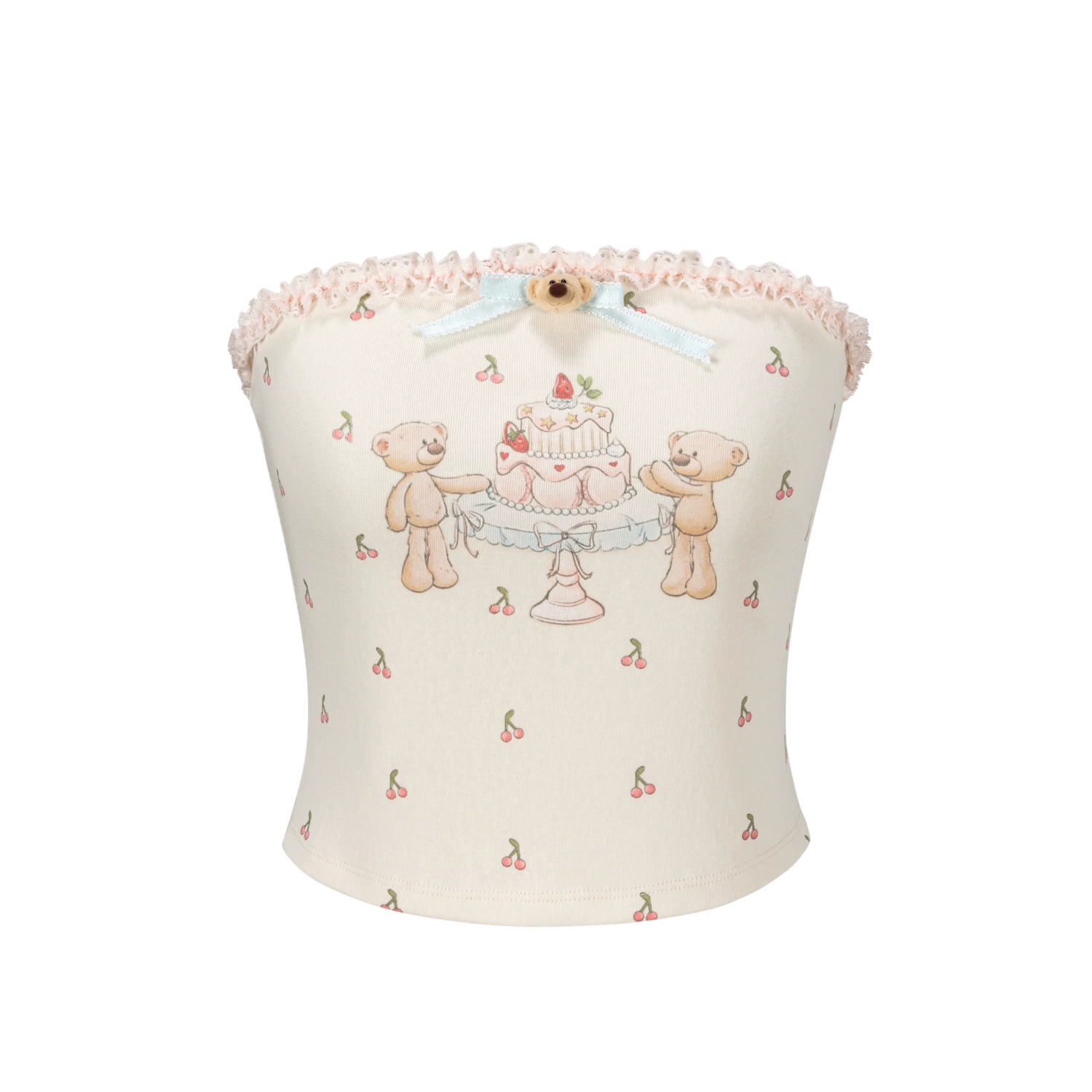 Cherry Bear Print Crop Bustier