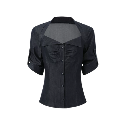 Korean Style Stretch Denim-Look Shirt