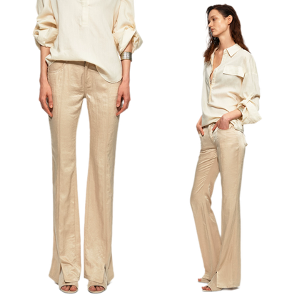 Lustrous Front-Slit Flare Pants