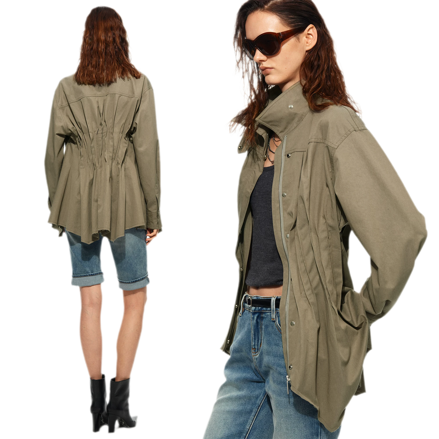 Pleated Fitted Utility Jacket