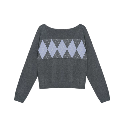 Argyle Off-Shoulder Knit Set