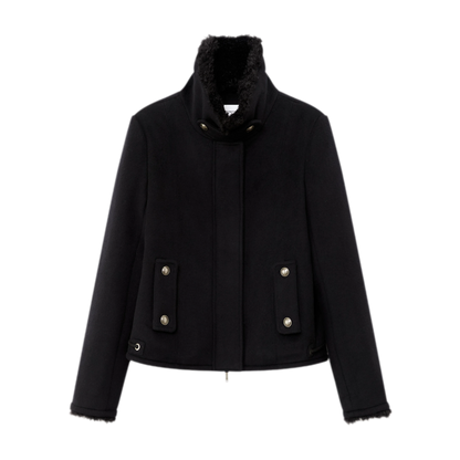 Wool Wide-Shoulder Cropped Jacket