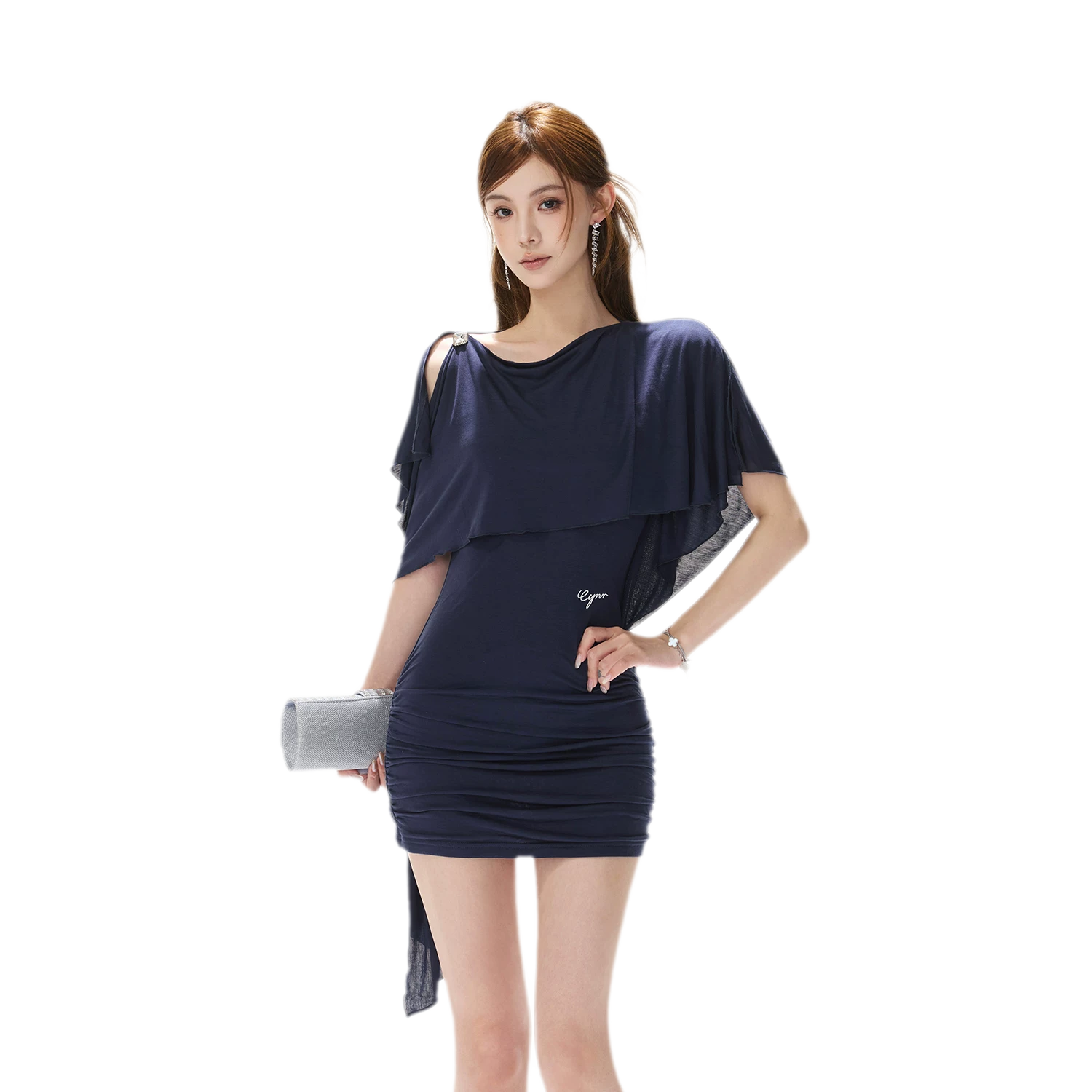 Cape One-Shoulder Dress