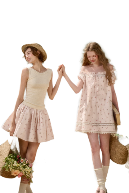 Babydoll Floral Babypink Short Skirt