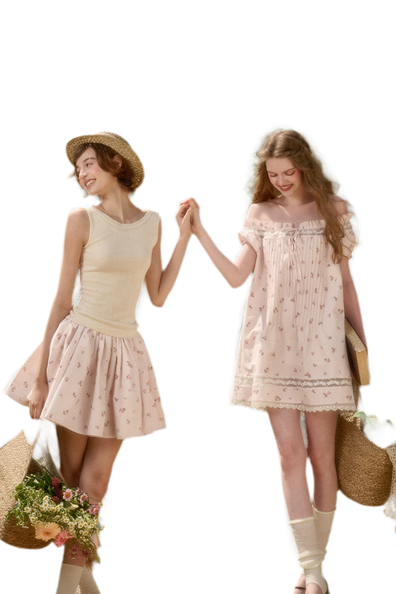 Babydoll Floral Babypink Short Skirt