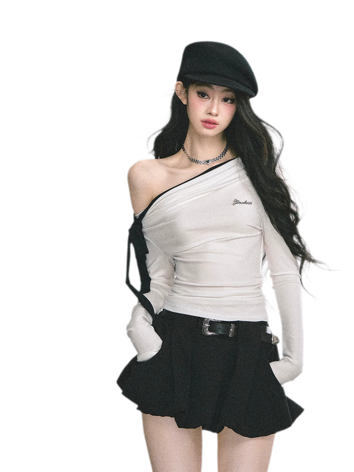 Asymmetrisches gerafftes Crop-T-Shirt