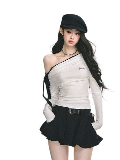 Asymmetrisches gerafftes Crop-T-Shirt