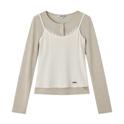 Ribbed Layered Henley Top