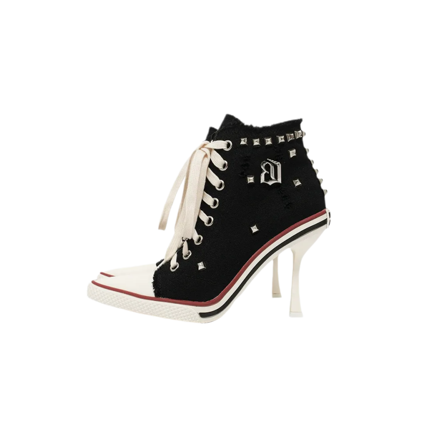 Canvas Studded Lace-Up Boots