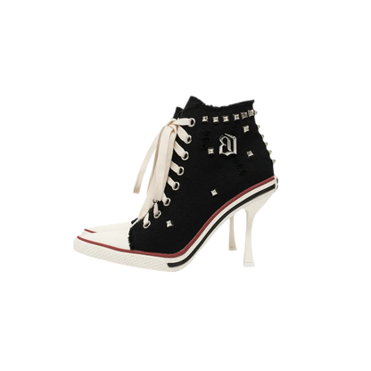 Canvas Studded Lace-Up Boots