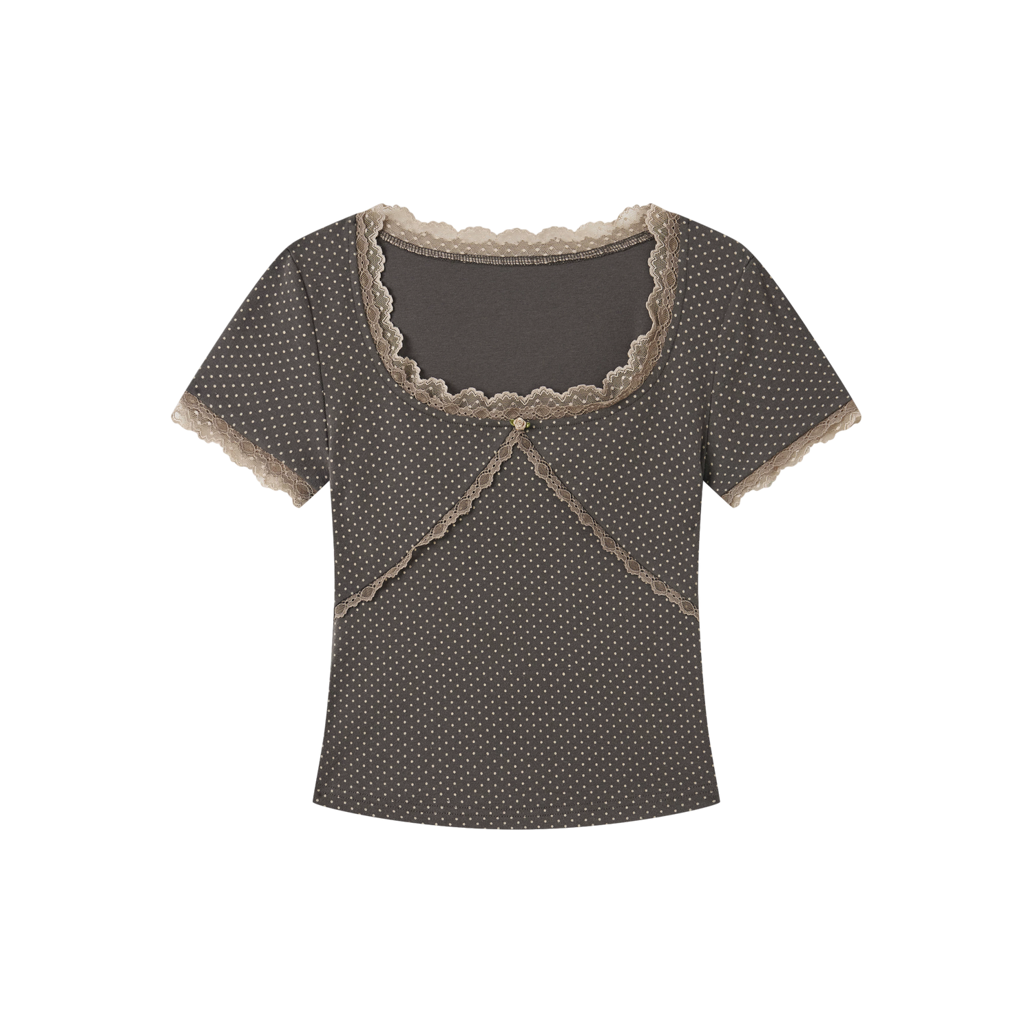 Vintage Polka Dot Lace Square Neck T-shirt
