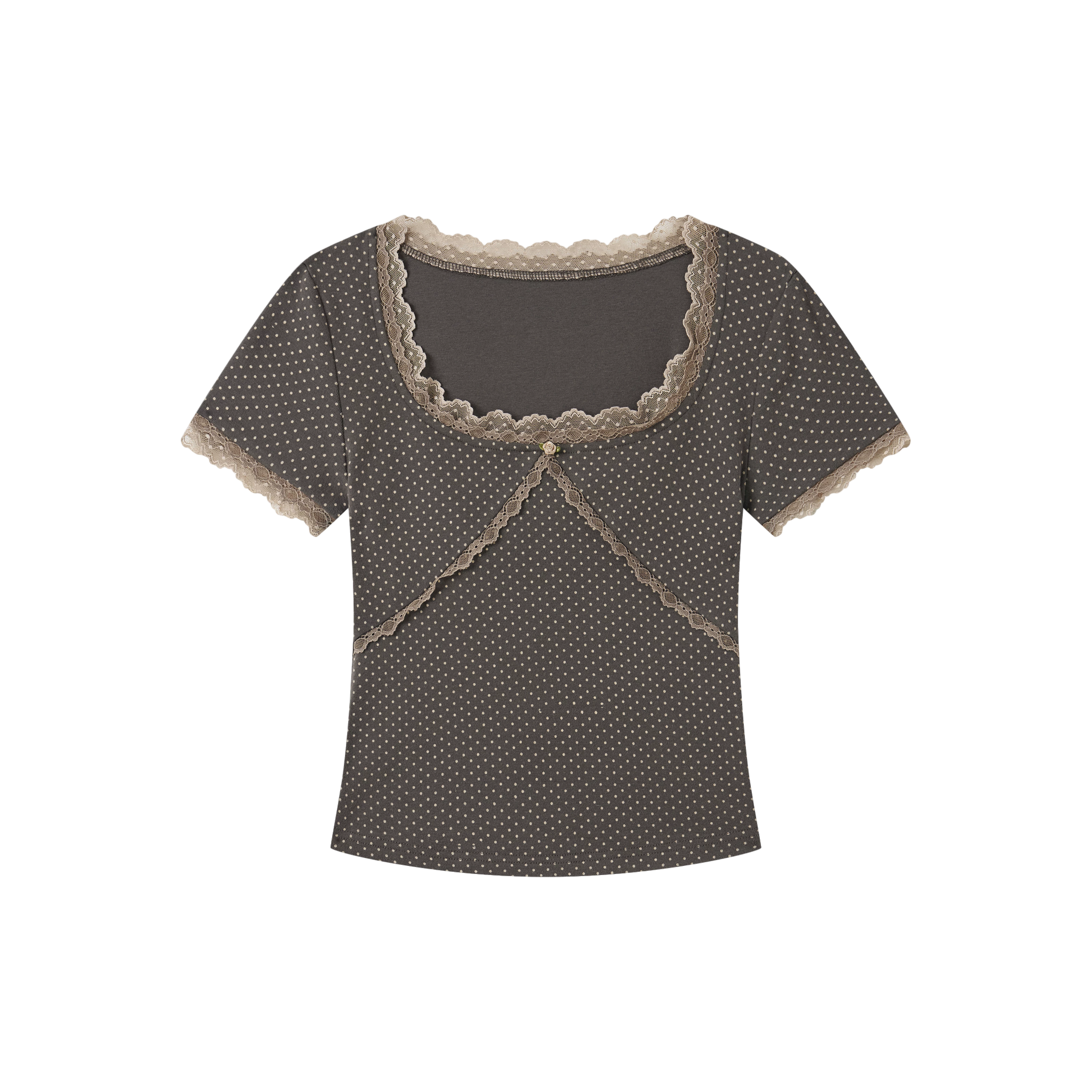 Vintage Polka Dot Lace Square Neck T-shirt
