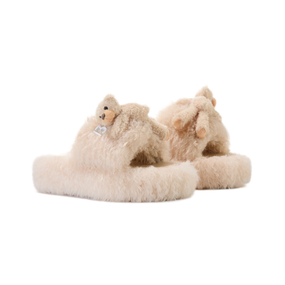 Furry Single-Strap Open-Toe Slippers