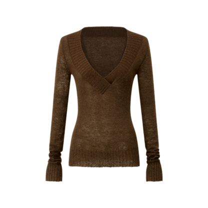 Faux Mohair Deep-V Sweater
