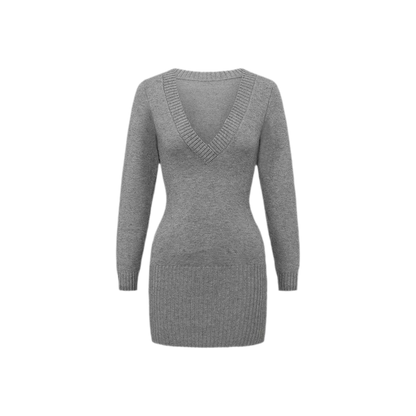 Deep V Fringe Knit Dress