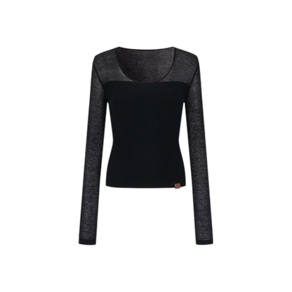 Top in maglia trasparente con scollo a V in Tencel