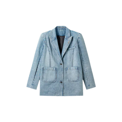 Washed Coated Denim Blazer