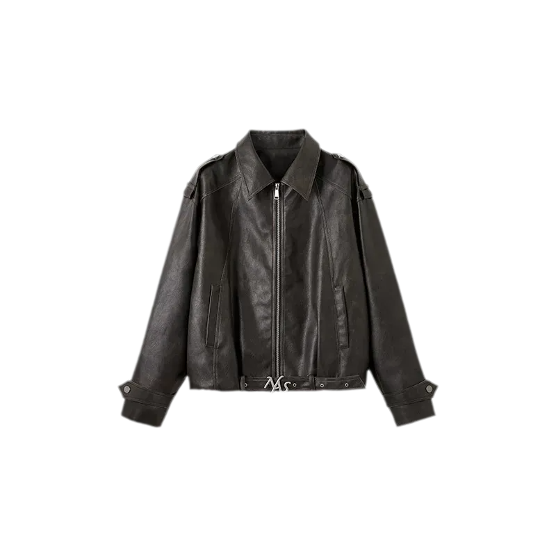 Aged Faux Leather Harrington Jacket