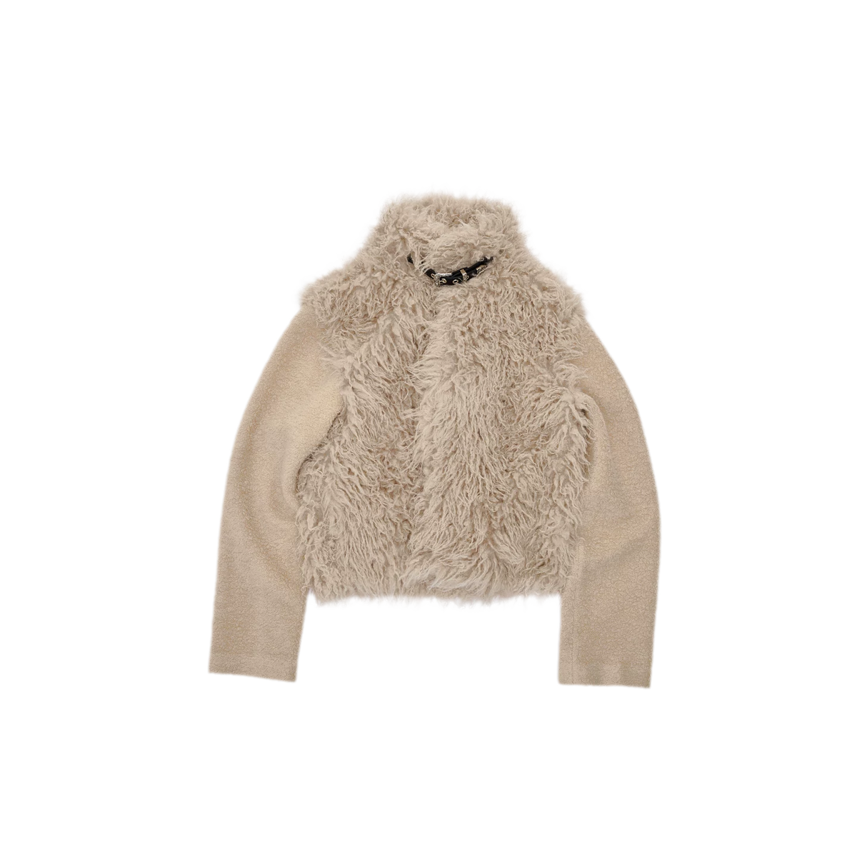 Veste courte en laine à ceinture contrastante