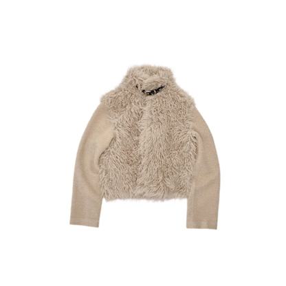 Veste courte en laine à ceinture contrastante