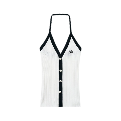 V-Neck Knitted Halter Vest