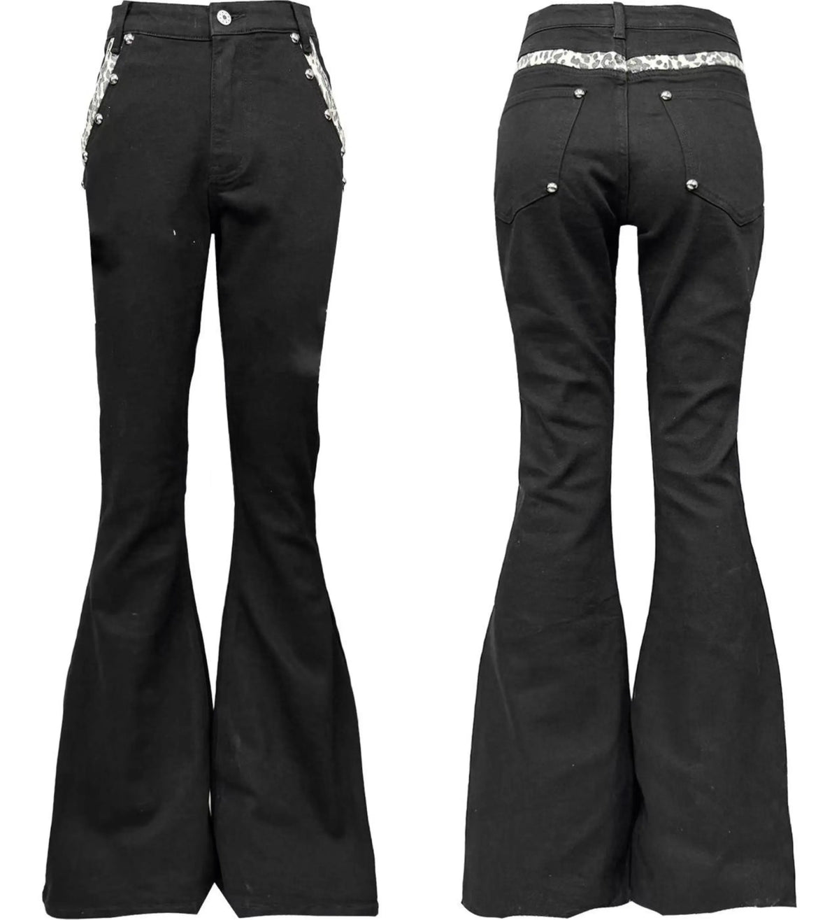 Leopard Panel Flared Jeans