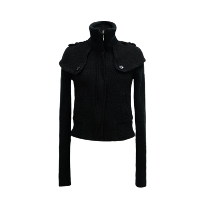 Chaqueta de lana con cuello de chal y patchwork