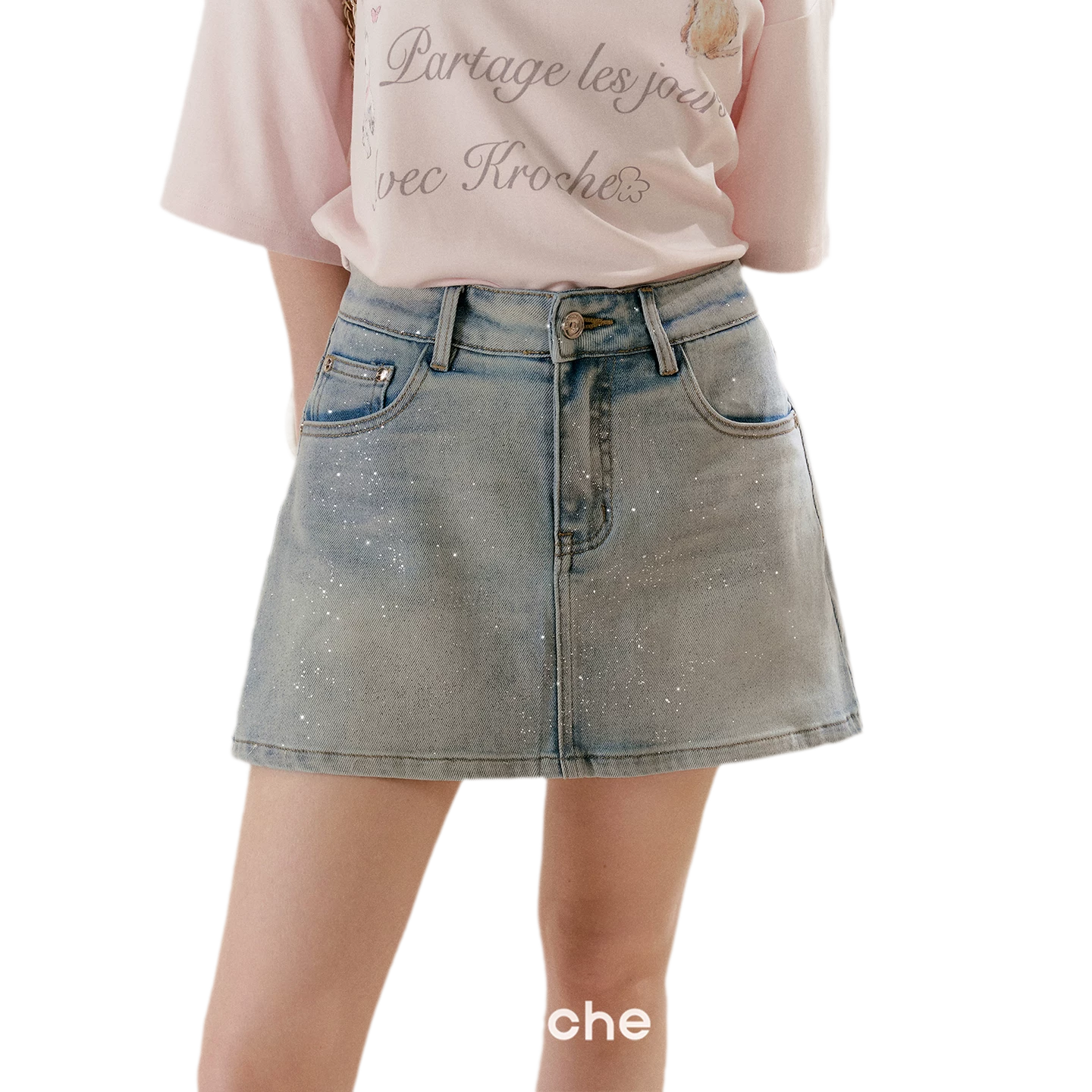 Shiny Denim A-line Skirt