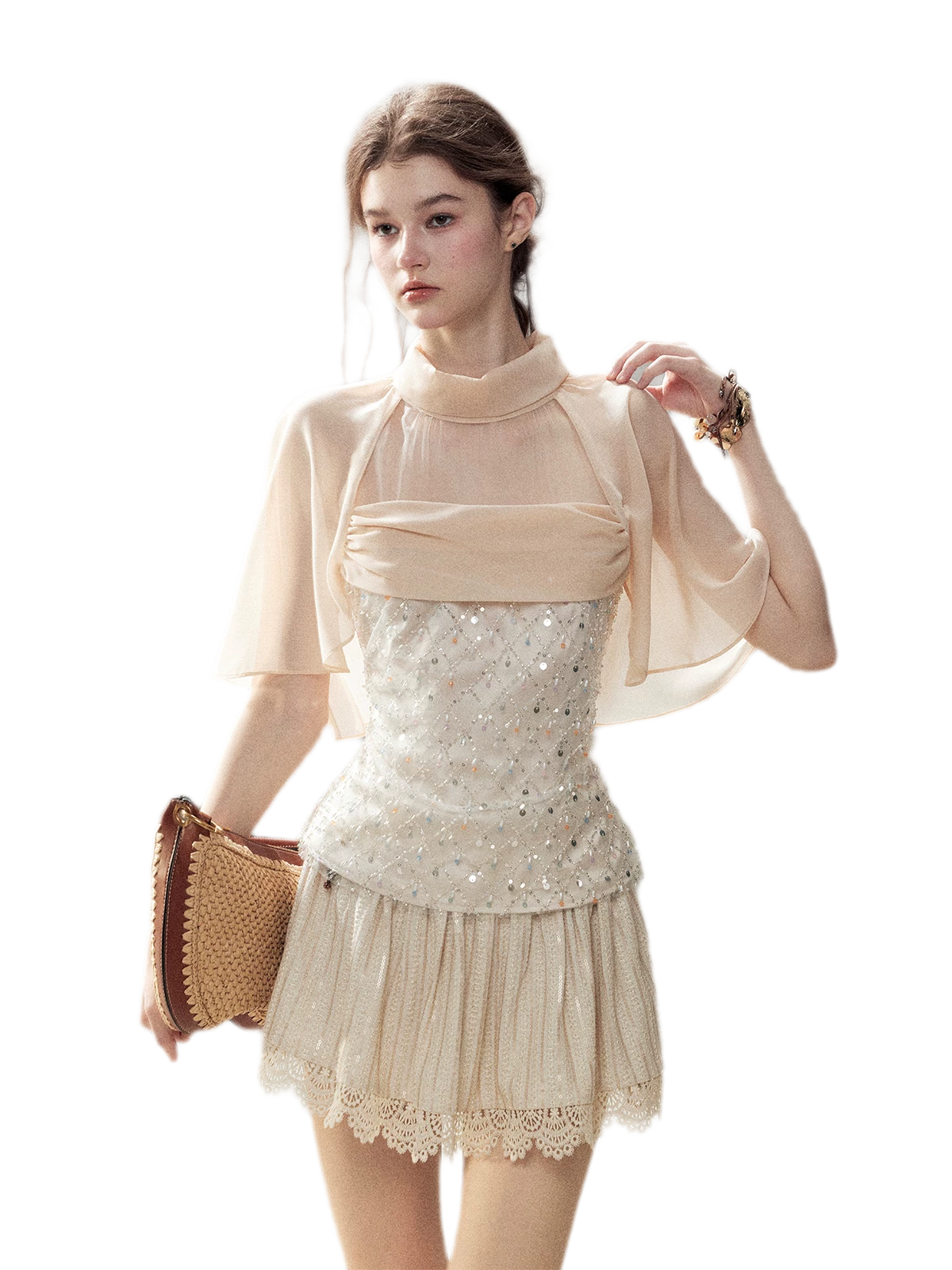 Textured Sequin Cape Top