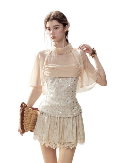 Textured Sequin Cape Top