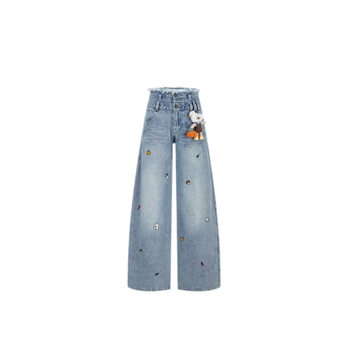 Diagonal Twill Double-Waist Jeans
