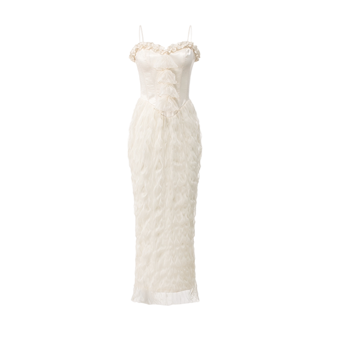 Pure White French Vintage Fishtail Dress