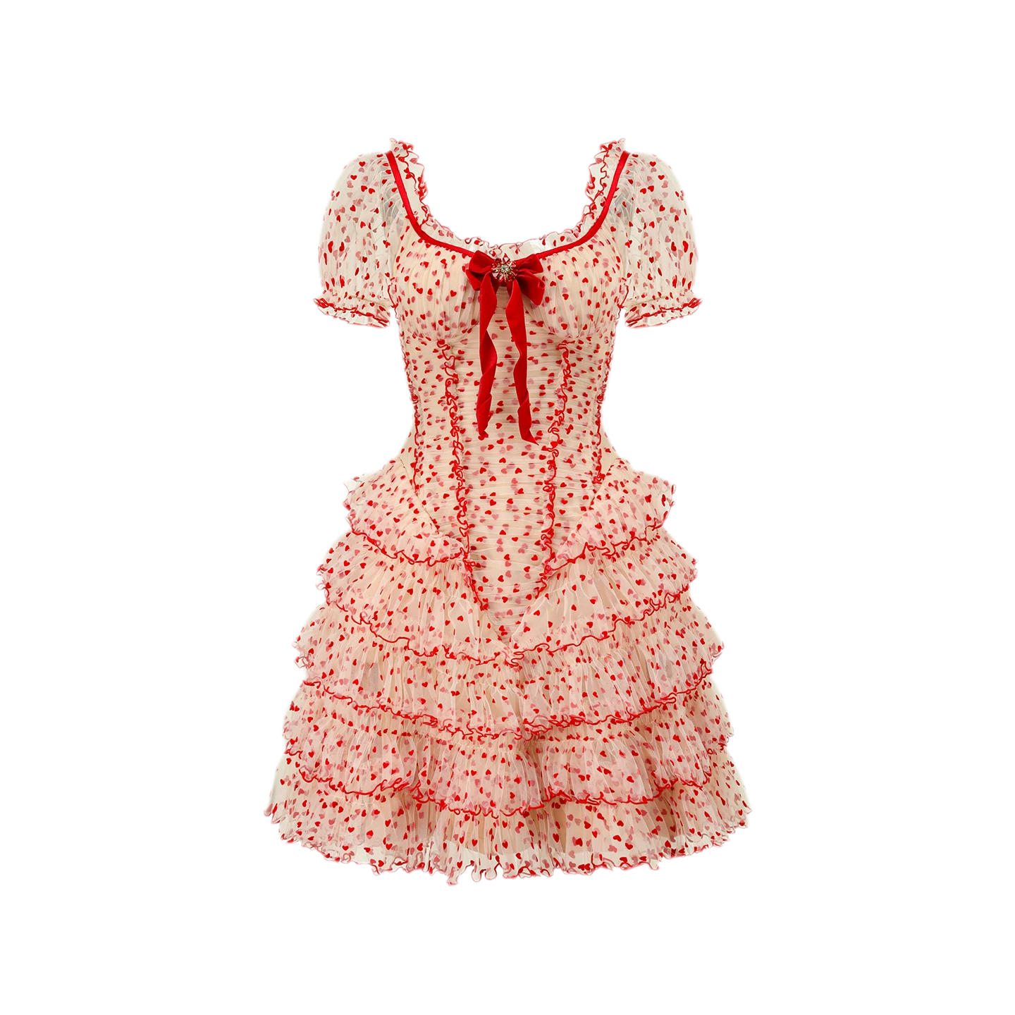 Flocked Bow Ruffle Dress