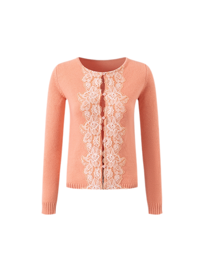 Conjunto de cárdigan de lana y falda de encaje