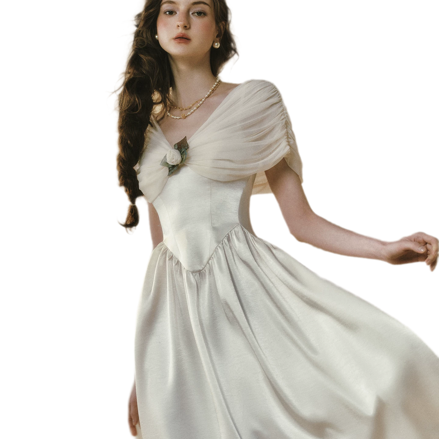 Ruching Rose A-Line Dress